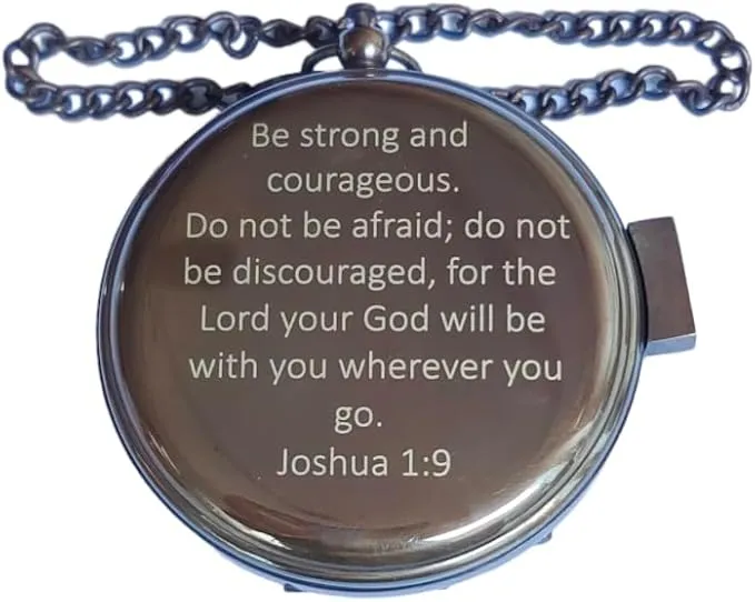 Be Strong and Courageous for The Lord Engraved Brass Antique Compass with Leather Case - Joshua 1:9 Brass Pocket Compass Camping & Hiking Compass for Birthday, Anniversary, Graduation, Baptism