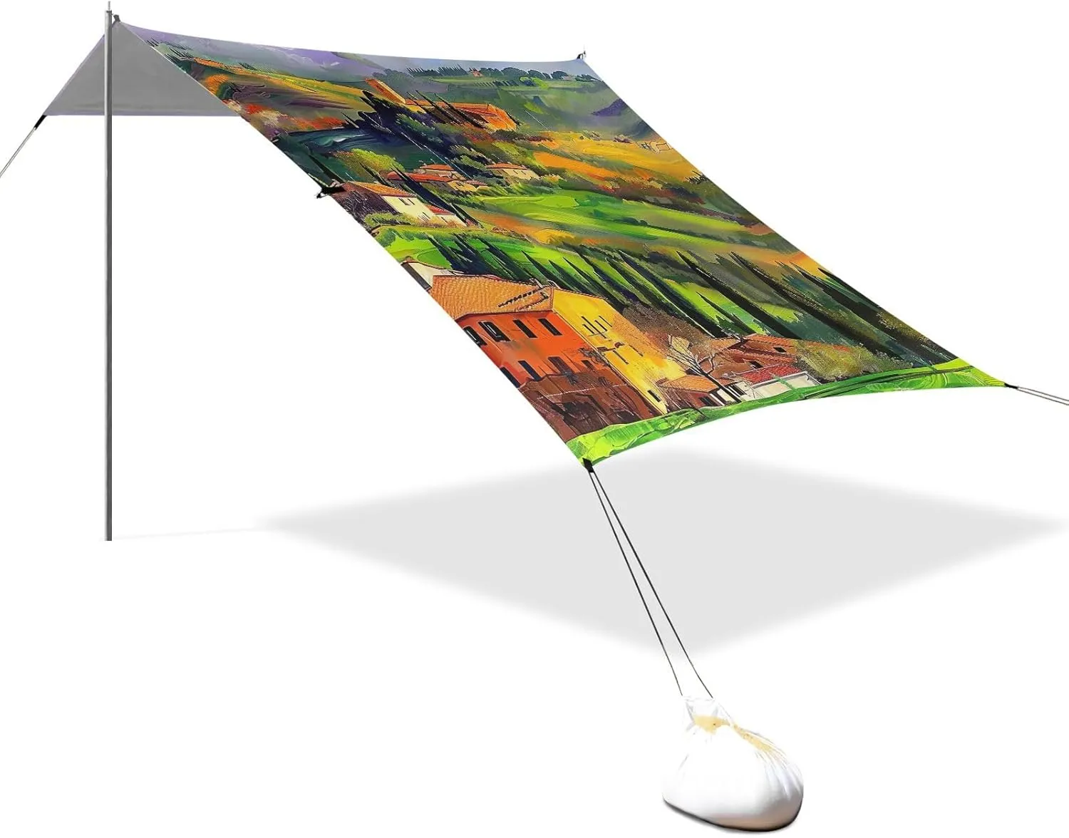 Beach Canopy Tent 9.2 × 10.5 FT Outdoor Patio Shade Cute Tuscan Countryside Landscape Shades Sand Camping Sun Shelter Waterproof with Sandbags Anchor