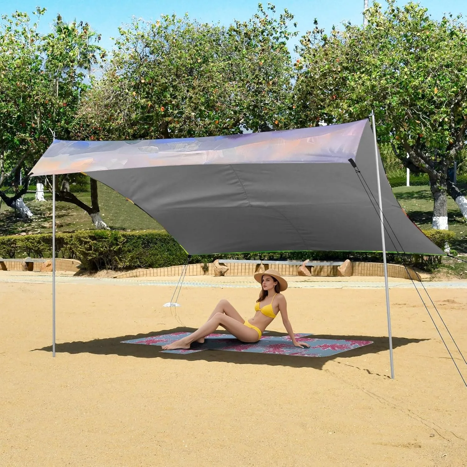 Beach Canopy Tent 9.2 × 10.5 FT Outdoor Patio Shade Cute Tuscan Countryside Landscape Shades Sand Camping Sun Shelter Waterproof with Sandbags Anchor
