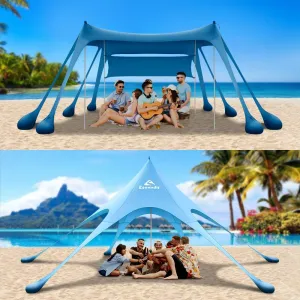 Beach Tent Sun Shelter & Portable Beach Canopy UPF80  UV Protection, Beach Shade Canopy/Cabana with 8 Sandbags, 4 Stability Poles, Sand Shovel Ground Pegs for Outdoor Camping(10x10ft, Navy Blue)