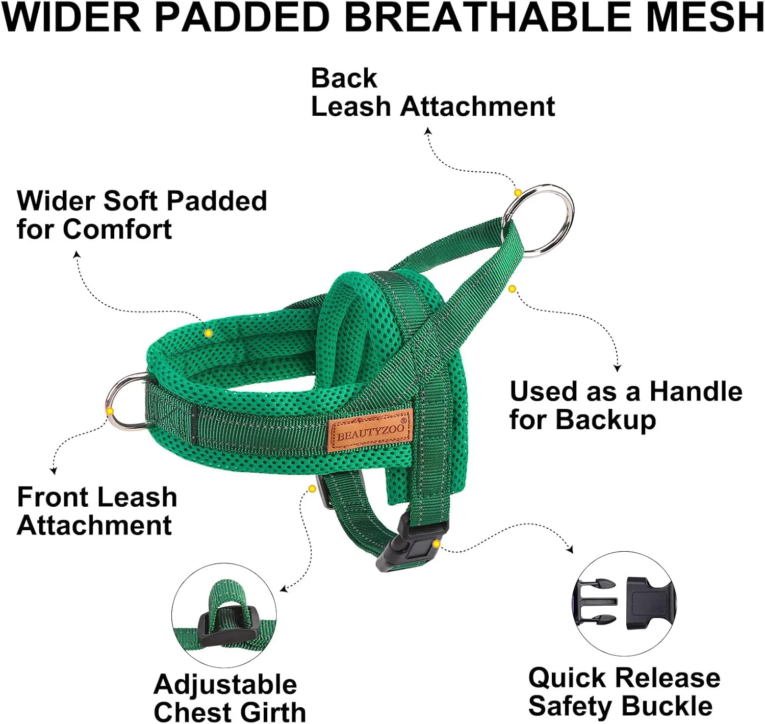 BEAUTYZOO Dog Harness for Small Dogs, No Pull Dog Harness and Leash Set, Escape Proof Puppy Vest Harness with Handle, Reflective Breathable Mesh Padded Harness for Girl Boy Dogs, Green XXS