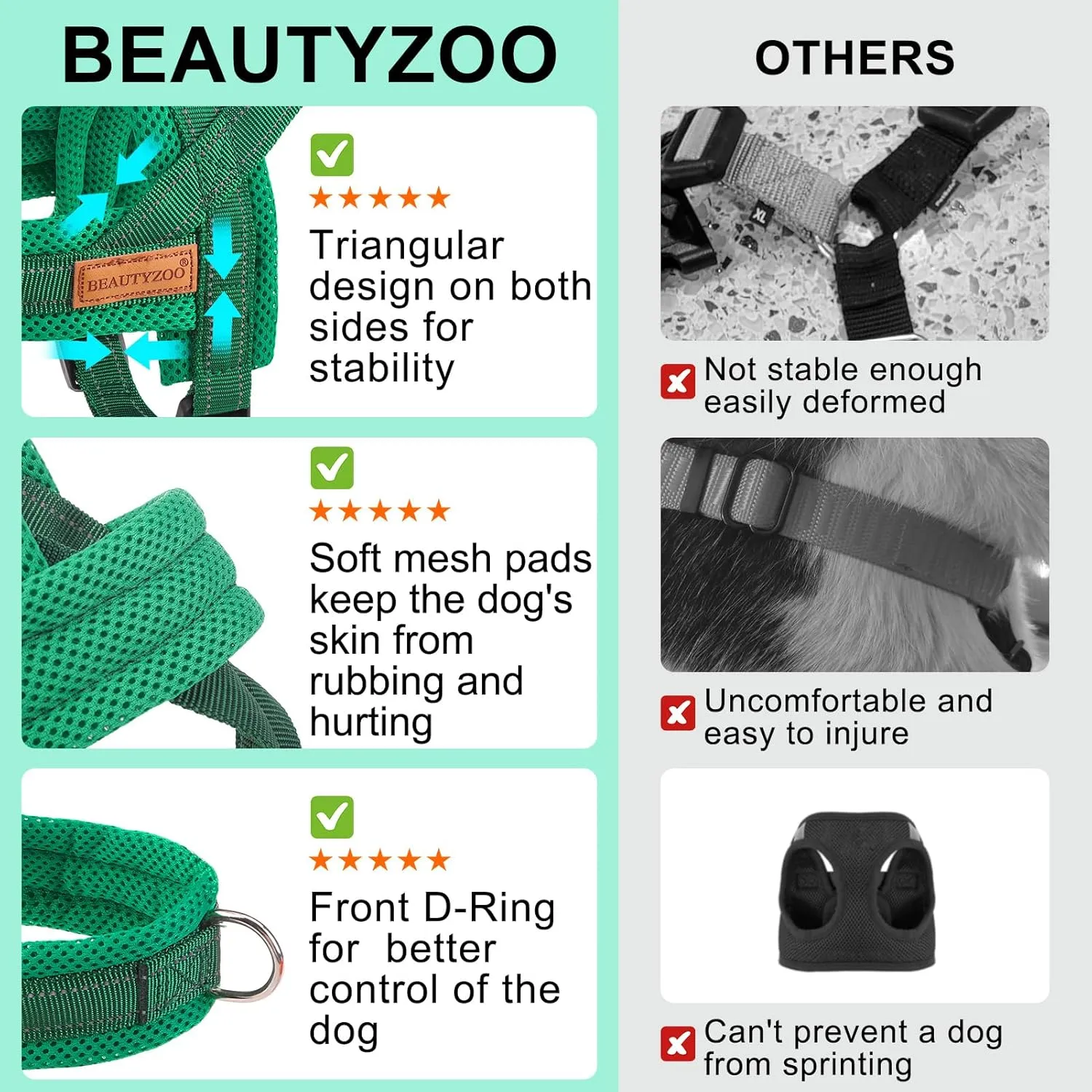 BEAUTYZOO Dog Harness for Small Dogs, No Pull Dog Harness and Leash Set, Escape Proof Puppy Vest Harness with Handle, Reflective Breathable Mesh Padded Harness for Girl Boy Dogs, Green XXS