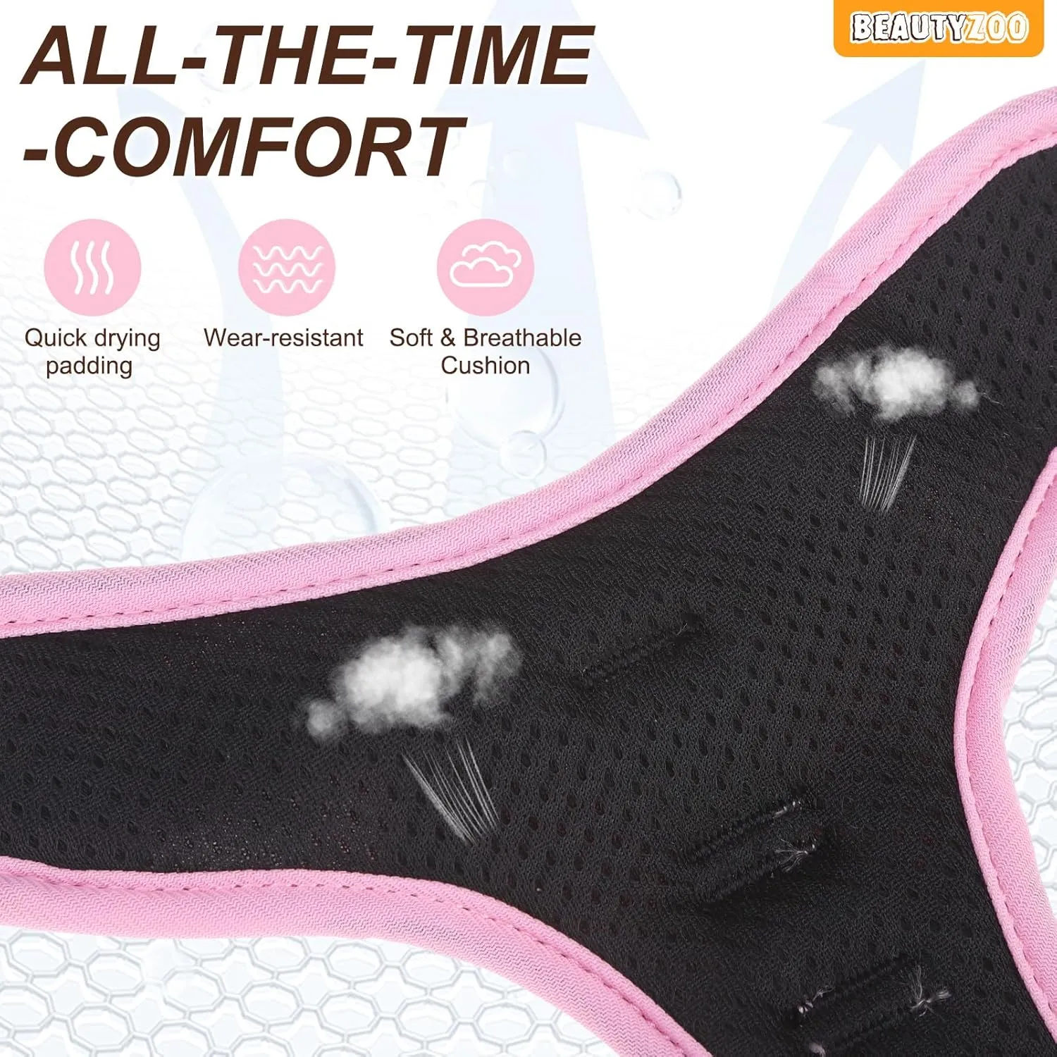 BEAUTYZOO No Pull Dog Harness Medium,Adjustable Dog Harness and Leash Set -Easy Wearing with 3 Buckles/Control Handle,No Choke Soft Padded Reflective Pet Vest for Training Walking Hiking,Pink M