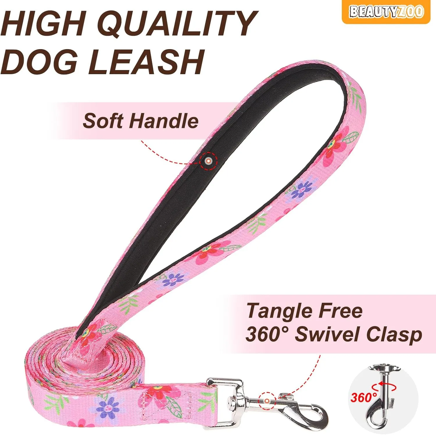 BEAUTYZOO No Pull Dog Harness Medium,Adjustable Dog Harness and Leash Set -Easy Wearing with 3 Buckles/Control Handle,No Choke Soft Padded Reflective Pet Vest for Training Walking Hiking,Pink M