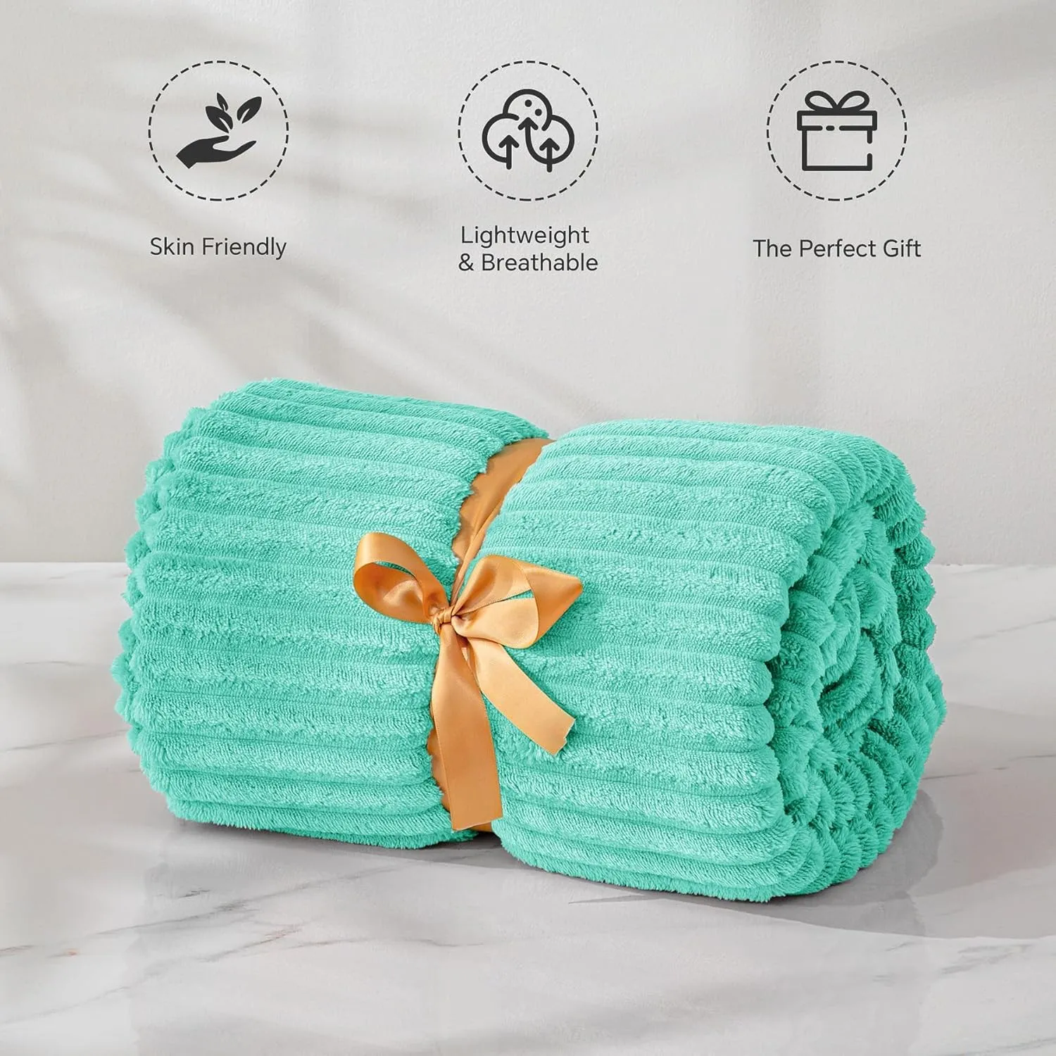 BEDELITE Fleece Throw Blanket for Couch – 3D Ribbed Jacquard Soft and Warm Decorative Fuzzy Blanket – Cozy, Fluffy, Plush Lightweight Aqua Throw Blankets for Bed, Sofa, 50x60 inches