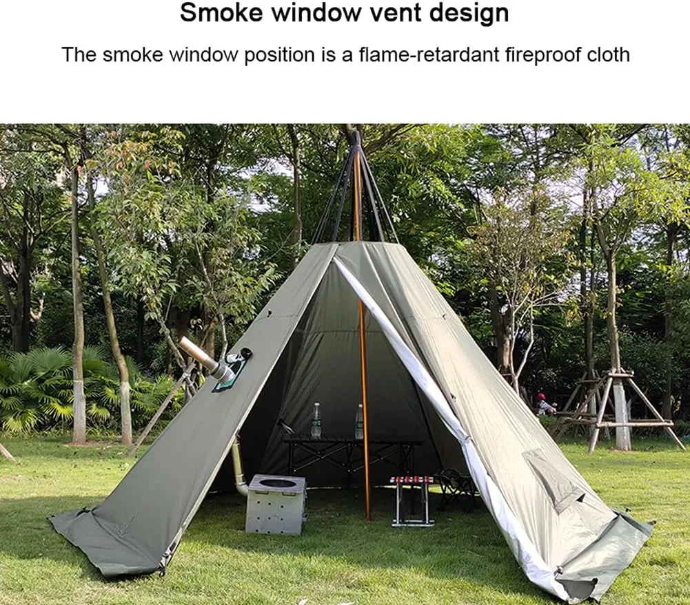 Bell Tent Waterproof Canvas Glamping Bell Tents with Stove Jack, Double Large Outside Tents All 3-4 Season Camping Yurt Style Tent (White 160X240CM) (Green 160X240CM)