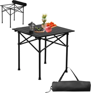 BIVVI Square Folding Table Roll-up Camping Table with Easy Carrying Bag,Patio Table Camp Table for Indoor,Outdoor,Camping, Beach,Backyard, BBQ, Party,Mesas para Fiestas,Black 1.6 FT