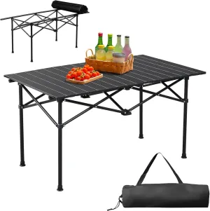 Black Portable Folding Camping Table, Table Lightweight for Camping, Hiking,Camp Dining Table for Picnic Beach BBQ Cooking 120 x 55 x 50cm