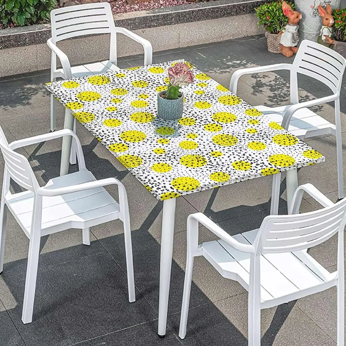Black Yellow White Fitted Tablecloth Primitive Patterns of Minimalism Picnic Table Tablecloth Covers Set for Picnics Indoor and Outdoor Dining Geometric Fits up 4 Foot Tables