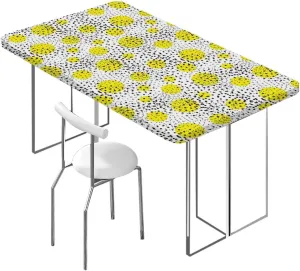 Black Yellow White Fitted Tablecloth Primitive Patterns of Minimalism Picnic Table Tablecloth Covers Set for Picnics Indoor and Outdoor Dining Geometric Fits up 4 Foot Tables