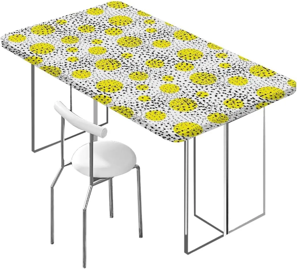 Black Yellow White Fitted Tablecloth Primitive Patterns of Minimalism Picnic Table Tablecloth Covers Set for Picnics Indoor and Outdoor Dining Geometric Fits up 4 Foot Tables