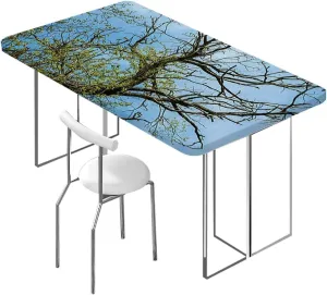 Blue Rectangle Tables Decor Crown of Trees Under Tranquil Radial Image Protector with Elastic for Rectangle Picnic Tables, Washable Forest Home Fits up 5 Foot Tables