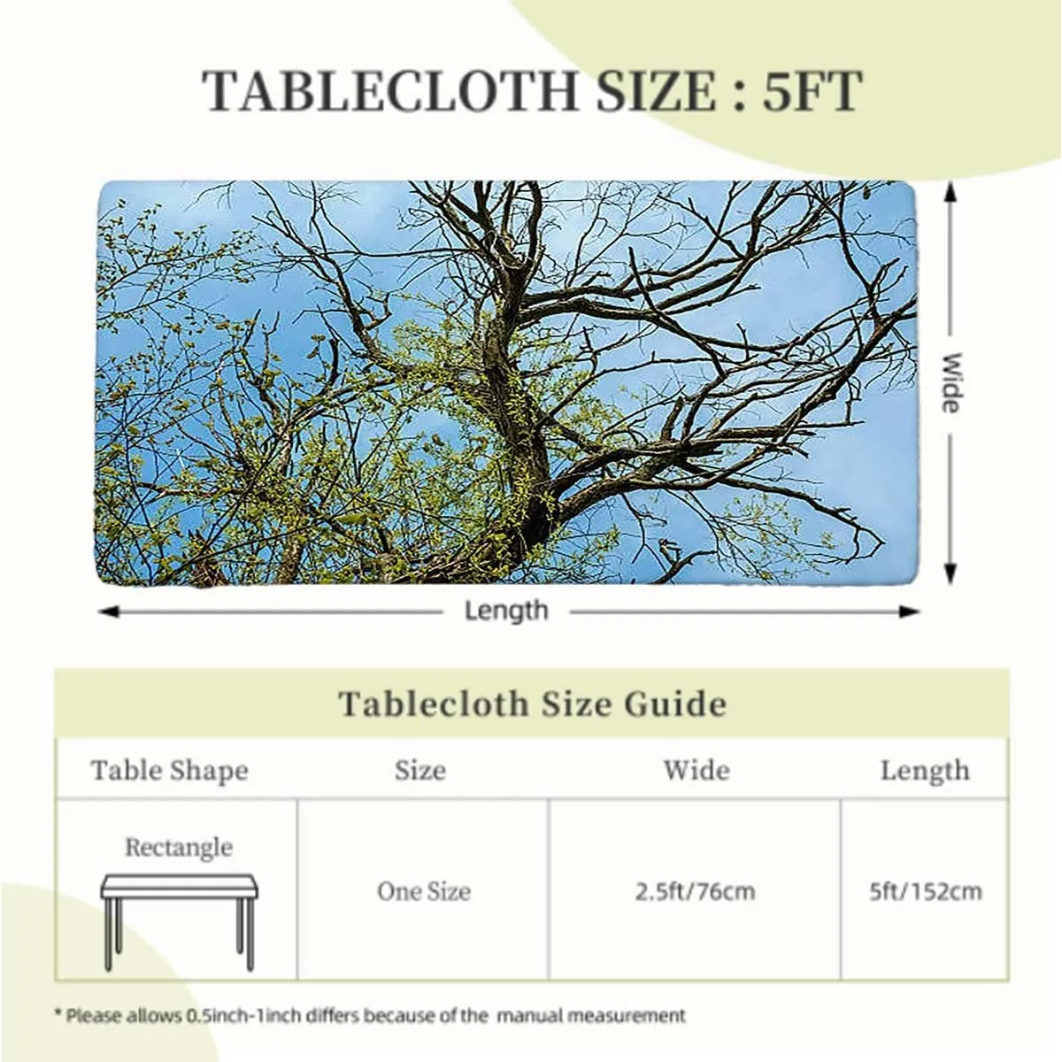 Blue Rectangle Tables Decor Crown of Trees Under Tranquil Radial Image Protector with Elastic for Rectangle Picnic Tables, Washable Forest Home Fits up 5 Foot Tables