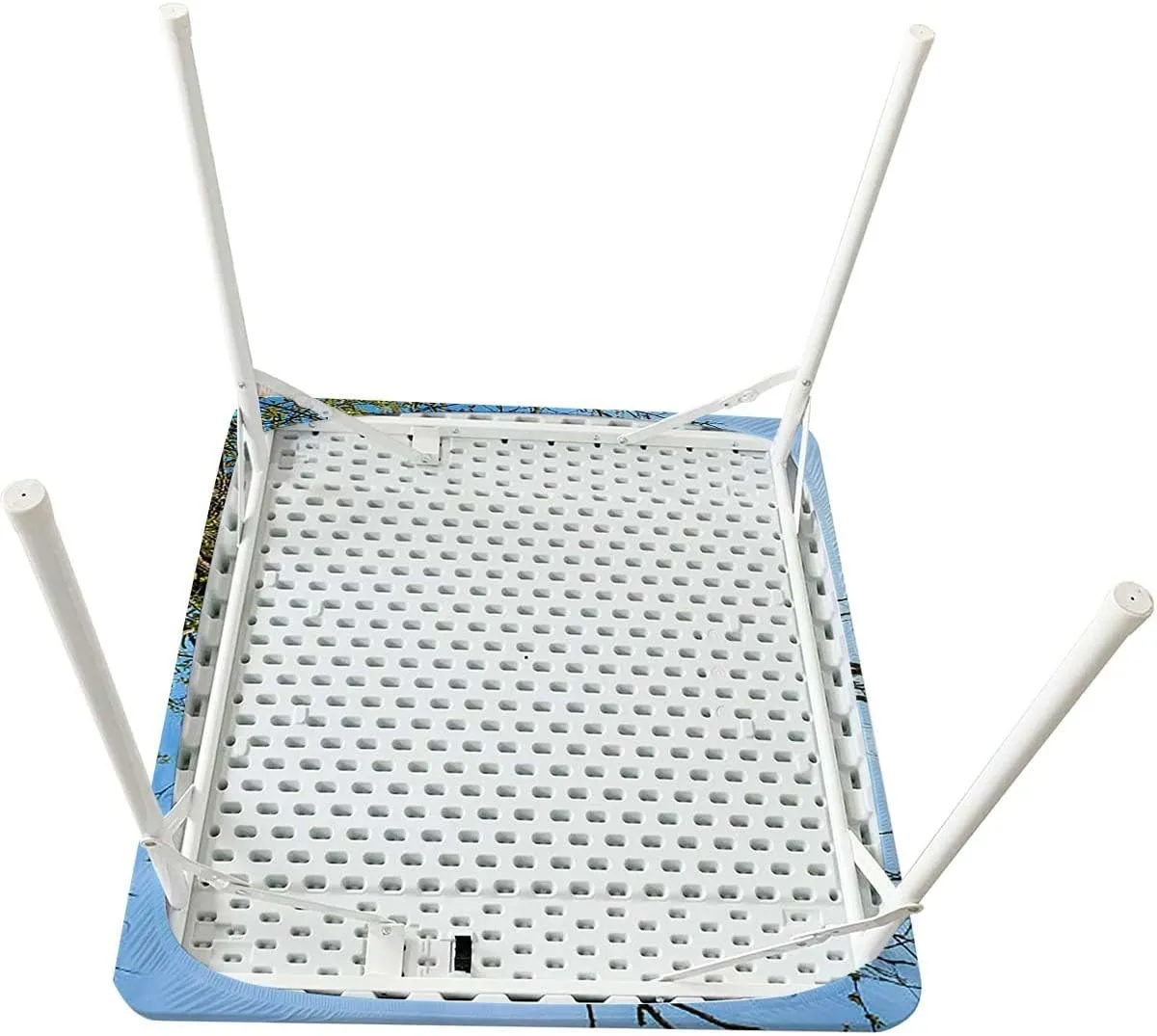 Blue Rectangle Tables Decor Crown of Trees Under Tranquil Radial Image Protector with Elastic for Rectangle Picnic Tables, Washable Forest Home Fits up 5 Foot Tables