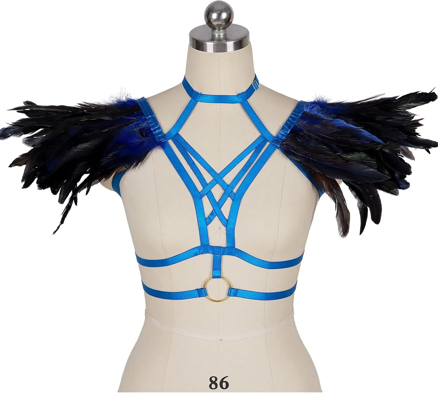 Body CAGE Women's Feathers Body Harness Bra Gothic Punk Epaulette Burning Man Festival Rave Wing Bralette Adjustable