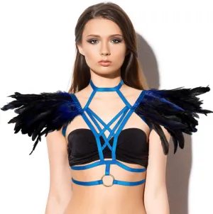 Body CAGE Women's Feathers Body Harness Bra Gothic Punk Epaulette Burning Man Festival Rave Wing Bralette Adjustable