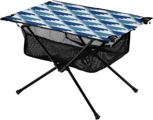 Bolaz Outdoor Folding Portable Picnic Camping Table-Art Blue Geometric,Storage Mesh for Camping Gear Accessories, Hiking, Mountaineering, Outdoor Travel