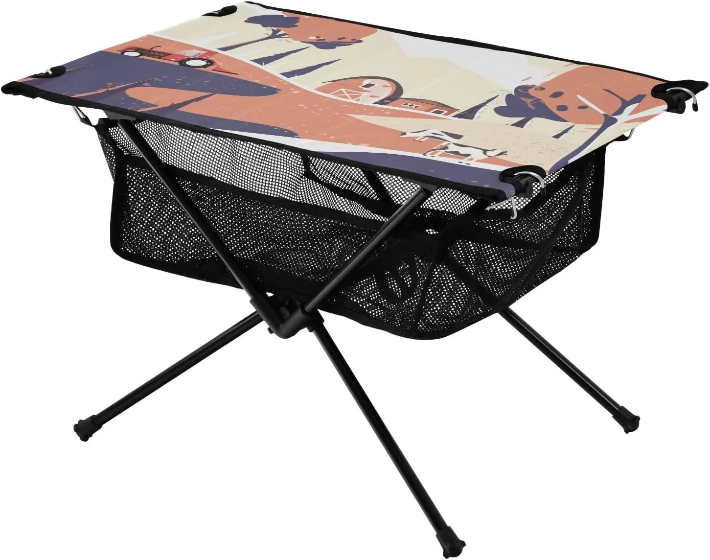 Bolaz Outdoor Folding Portable Picnic Camping Table-Autumn Rural Landscape,Storage Mesh for Camping Gear Accessories, Hiking, Mountaineering, Outdoor Travel