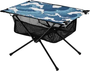 Bolaz Outdoor Folding Portable Picnic Camping Table-Blue Waves,Storage Mesh for Camping Gear Accessories, Hiking, Mountaineering, Outdoor Travel