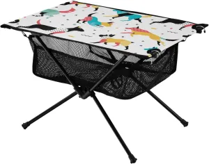 Bolaz Outdoor Folding Portable Picnic Camping Table-Dogs in The Style of Vintage 80s Memphis,Storage Mesh for Camping Gear Accessories, Hiking, Mountaineering, Outdoor Travel