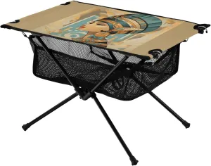 Bolaz Outdoor Folding Portable Picnic Camping Table-Egypt Woman Pattern2,Storage Mesh for Camping Gear Accessories, Hiking, Mountaineering, Outdoor Travel