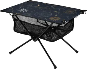 Bolaz Outdoor Folding Portable Picnic Camping Table-Magic Constellation Sun Moon Stars,Storage Mesh for Camping Gear Accessories, Hiking, Mountaineering, Outdoor Travel