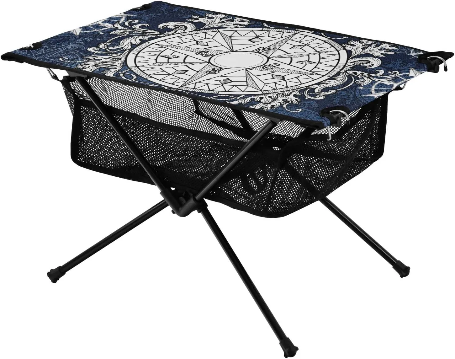 Bolaz Outdoor Folding Portable Picnic Camping Table-Nautical Compass on Blue Background3,Storage Mesh for Camping Gear Accessories, Hiking, Mountaineering, Outdoor Travel