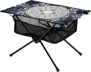 Bolaz Outdoor Folding Portable Picnic Camping Table-Nautical Compass on Blue Background3,Storage Mesh for Camping Gear Accessories, Hiking, Mountaineering, Outdoor Travel