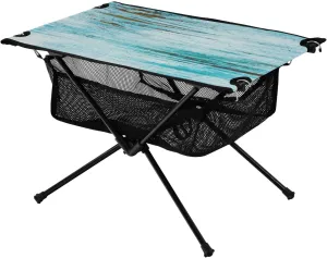 Bolaz Outdoor Folding Portable Picnic Camping Table-Old Rustic Teal Blue,Storage Mesh for Camping Gear Accessories, Hiking, Mountaineering, Outdoor Travel