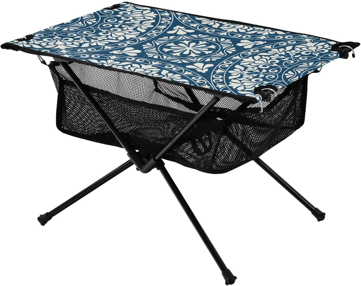 Bolaz Outdoor Folding Portable Picnic Camping Table-Paisley Flower Blue Mandala,Storage Mesh for Camping Gear Accessories, Hiking, Mountaineering, Outdoor Travel