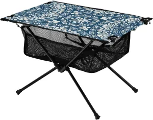 Bolaz Outdoor Folding Portable Picnic Camping Table-Paisley Flower Blue Mandala,Storage Mesh for Camping Gear Accessories, Hiking, Mountaineering, Outdoor Travel