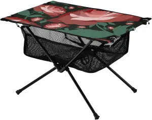 Bolaz Outdoor Folding Portable Picnic Camping Table-Red Rose Pattern 10,Storage Mesh for Camping Gear Accessories, Hiking, Mountaineering, Outdoor Travel