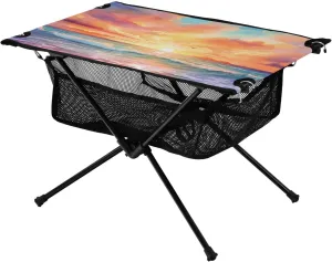 Bolaz Outdoor Folding Portable Picnic Camping Table-Sea Wave and Sunset,Storage Mesh for Camping Gear Accessories, Hiking, Mountaineering, Outdoor Travel