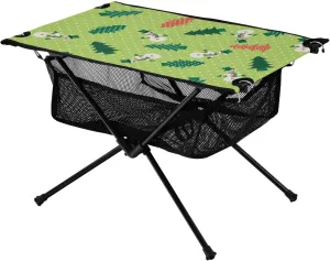 Bolaz Outdoor Folding Portable Picnic Camping Table-Snowman and Tree on Green,Storage Mesh for Camping Gear Accessories, Hiking, Mountaineering, Outdoor Travel