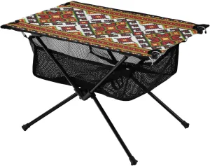 Bolaz Outdoor Folding Portable Picnic Camping Table-Vintage Geometric Flower,Storage Mesh for Camping Gear Accessories, Hiking, Mountaineering, Outdoor Travel