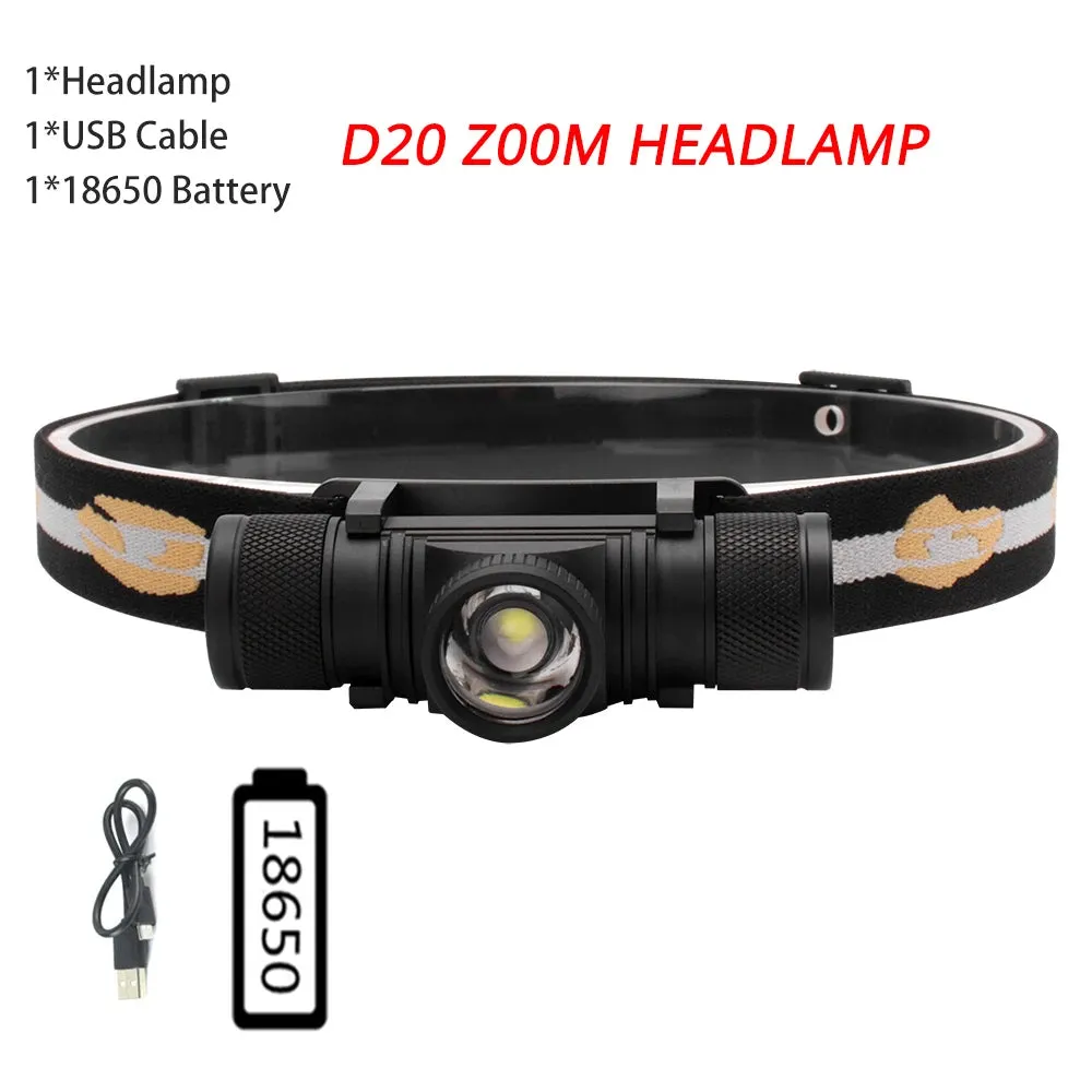 BORUiT D10/D25 Powerful LED Headlamp 18650 Battery Type-C Rechargeable Headlight Torch Flashlight