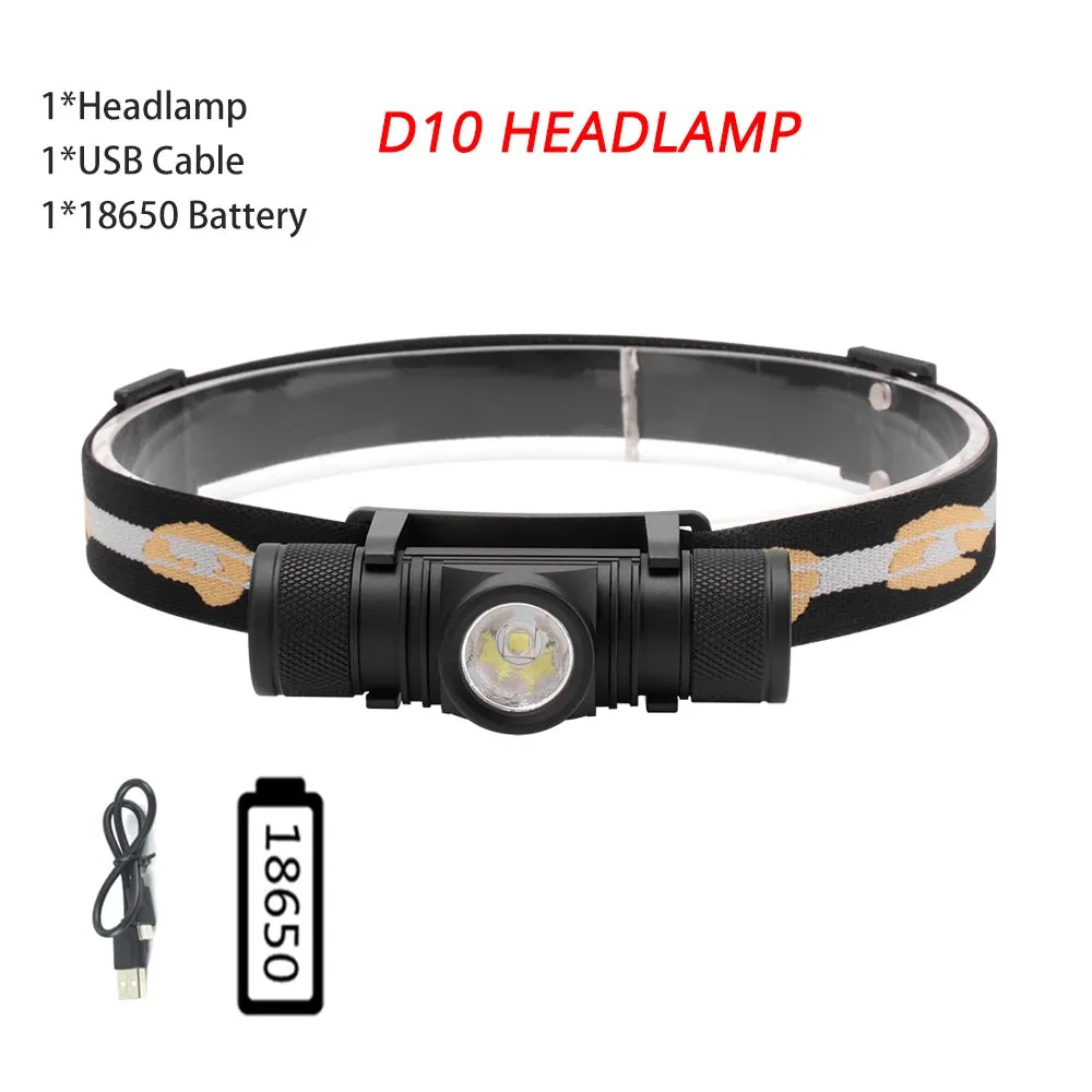 BORUiT D10/D25 Powerful LED Headlamp 18650 Battery Type-C Rechargeable Headlight Torch Flashlight