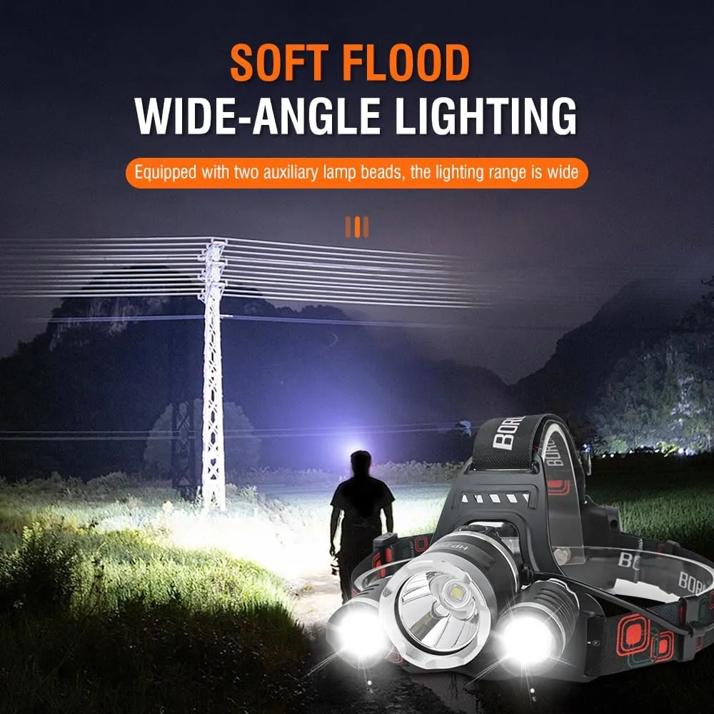 BORUIT HP700 Headlamp Super Bright - Adults Head Lamps Led Rechargeable USB C, 90° Adjustable, 4 Light Mode Battery Powered Head Flashlight, IPX4 Waterproof