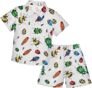 Boys Hawaiian Outfits Summer Button Down Shirt and Short 2 Piece Sets for Kids