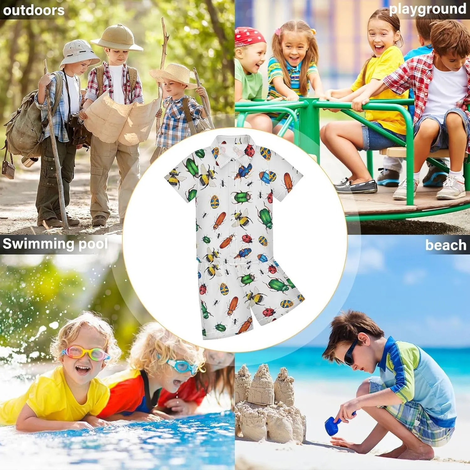 Boys Hawaiian Outfits Summer Button Down Shirt and Short 2 Piece Sets for Kids