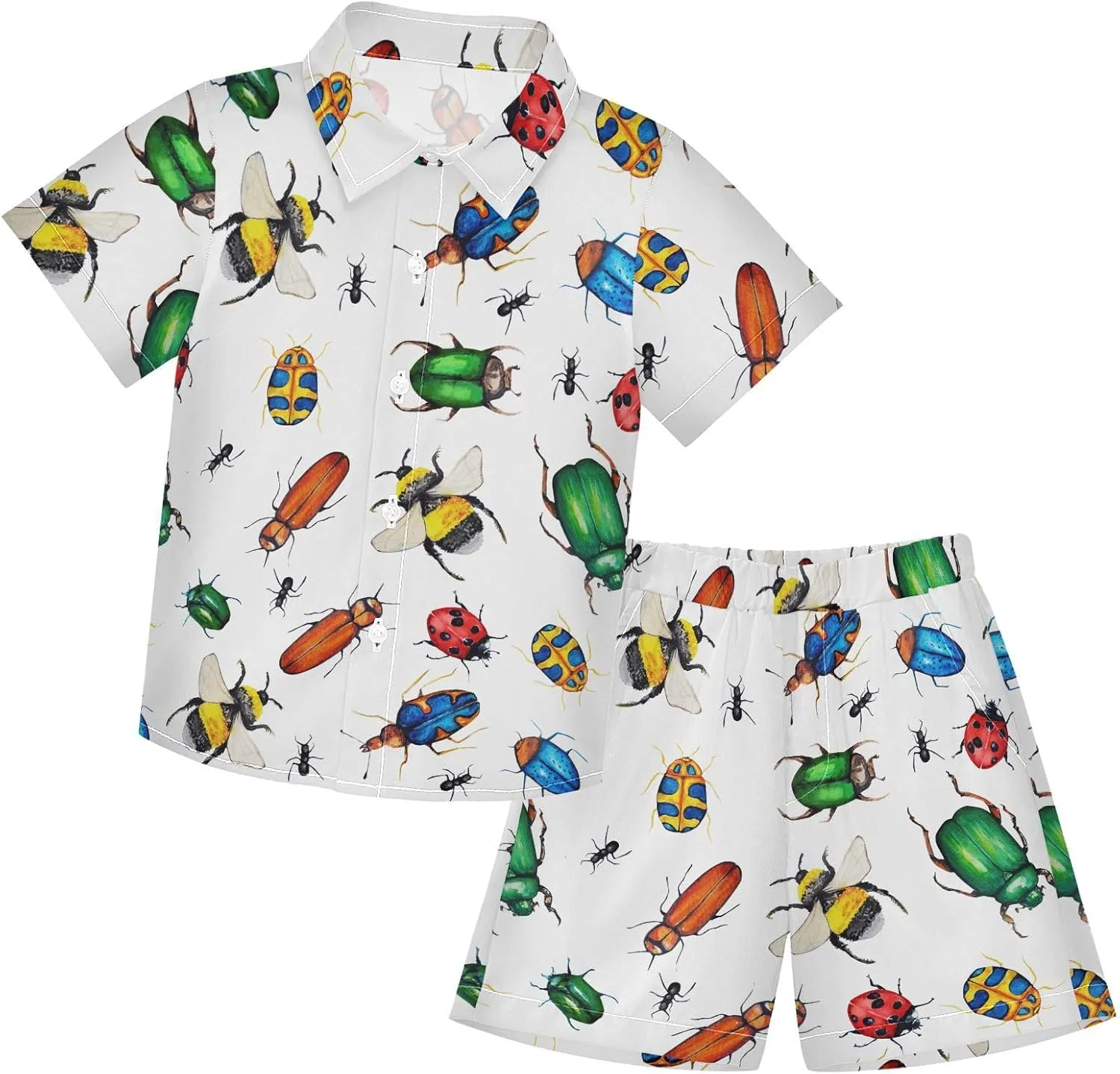 Boys Hawaiian Outfits Summer Button Down Shirt and Short 2 Piece Sets for Kids