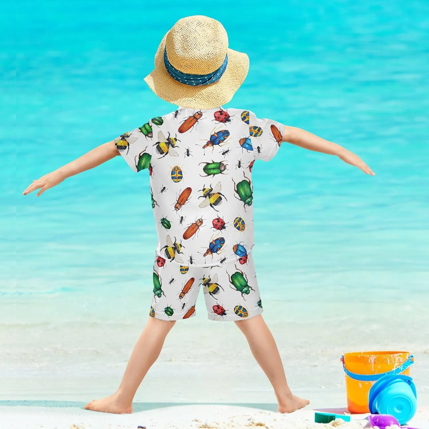 Boys Hawaiian Outfits Summer Button Down Shirt and Short 2 Piece Sets for Kids