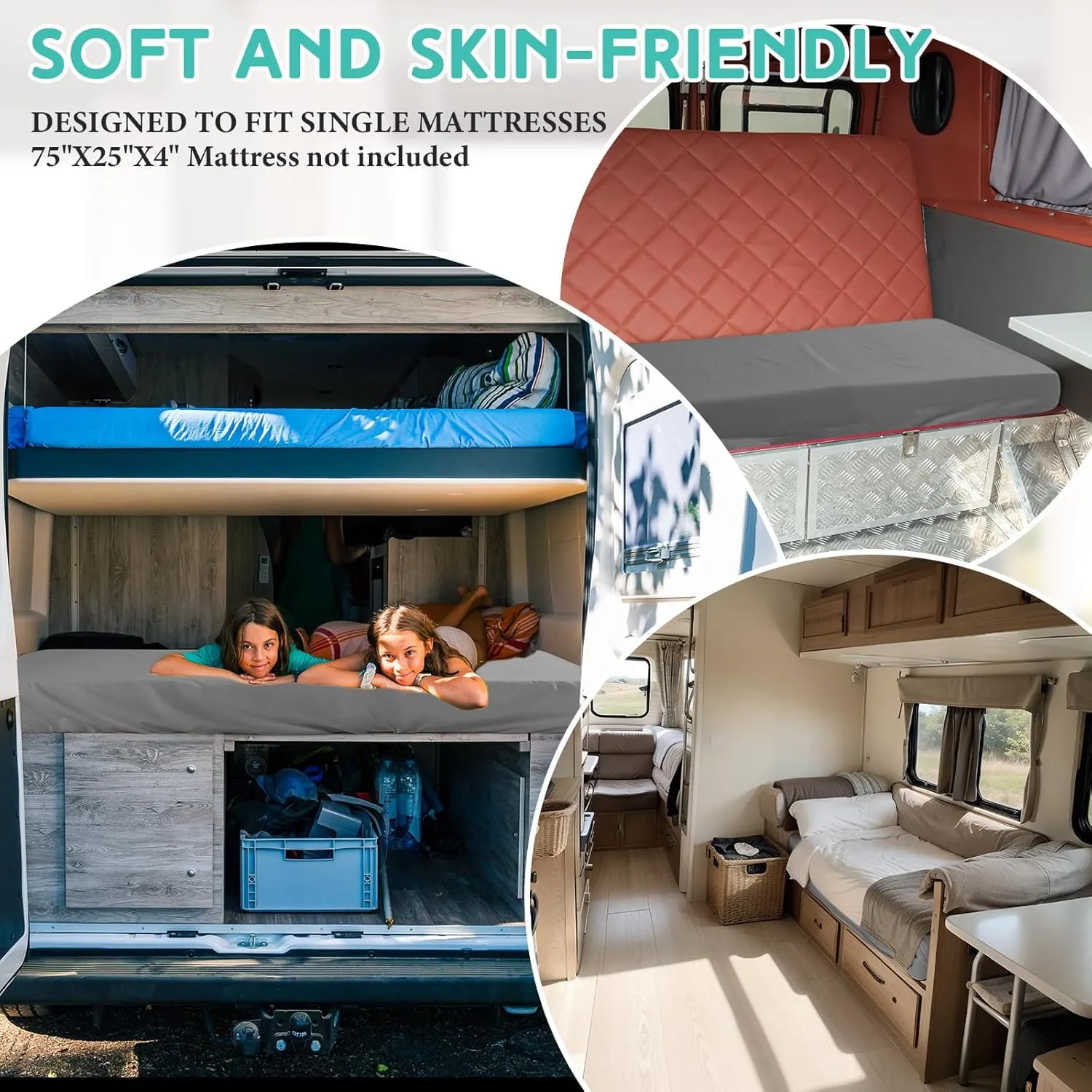 Breling Fitted Sheet (Sheet Only) Compatible with Milliard Trifold Mattress Folding Mattress Fitted Microfiber Bedclothes for Camp Bunk Rvs Bed(Dark Gray,2 Pcs,Full,4'')