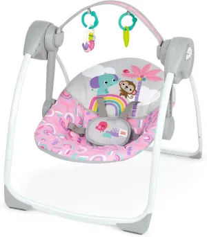 Bright Starts Pink Paradise Portable Compact Automatic Baby Swing with Music, Unisex, Newborn  