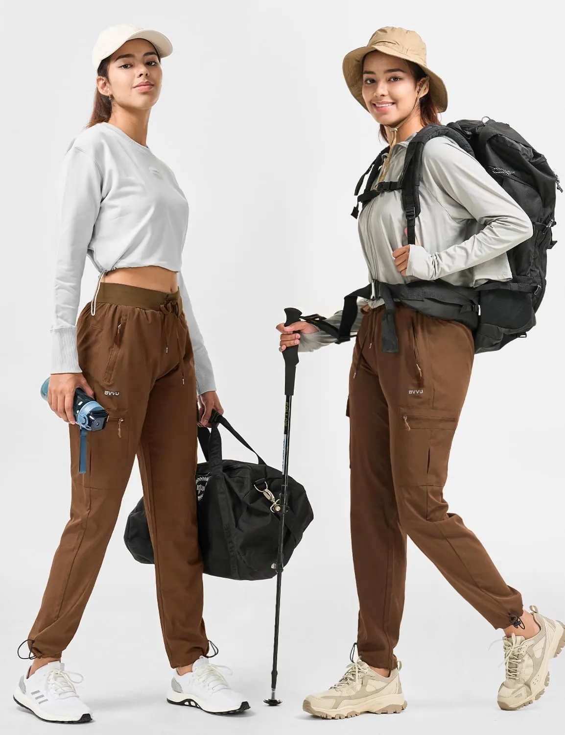 BVVU Women's Hiking Pants Lightweight Quick Dry Travel Outdoor Pants Waterproof Work Cargo Joggers with Zipper Pockets