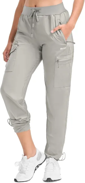 BVVU Women's Hiking Pants Lightweight Quick Dry Travel Outdoor Pants Waterproof Work Cargo Joggers with Zipper Pockets