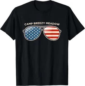 Camp Breezy Meadow, MA Vintage US Flag Sunglasses T-Shirt
