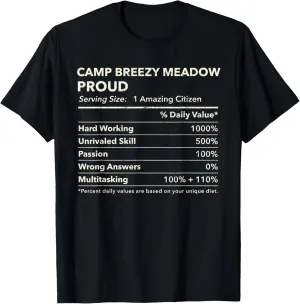 Camp Breezy Meadow, Massachusetts Proud Nutrition Facts T-Shirt