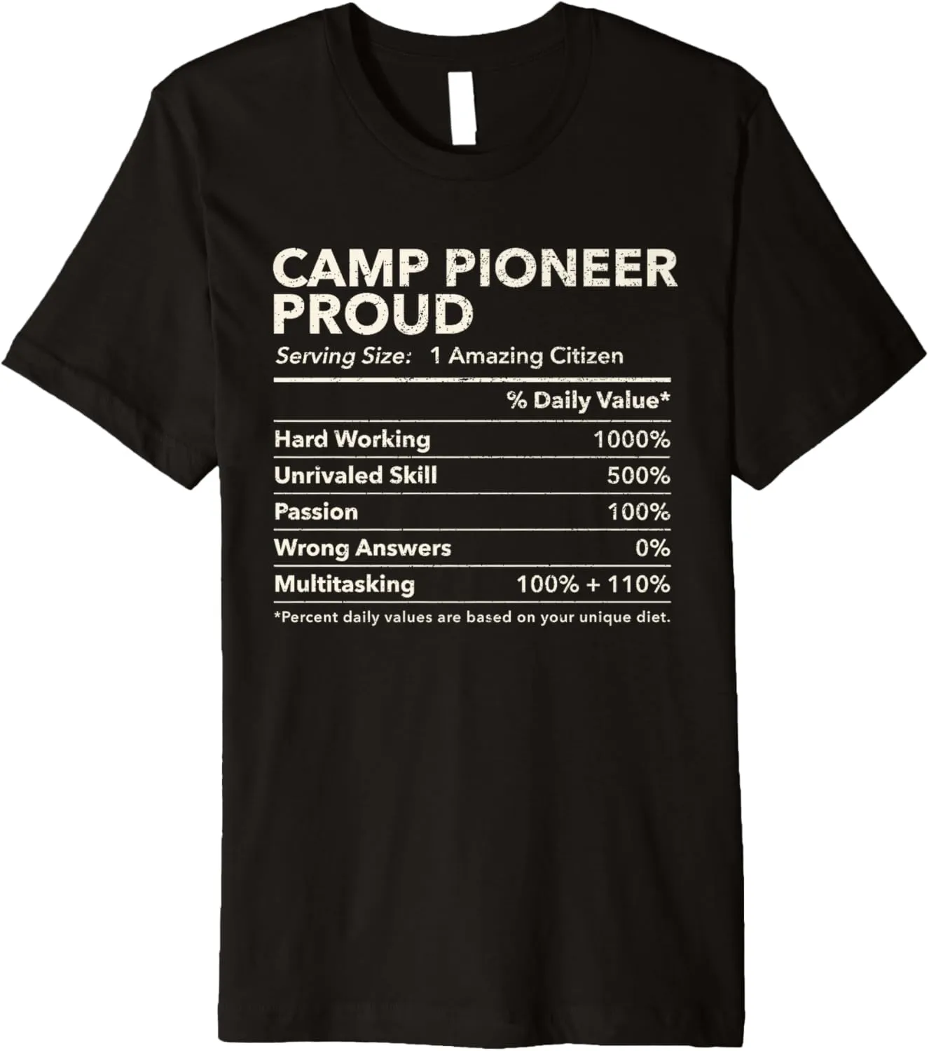Camp Pioneer, New York Proud Nutrition Facts Premium T-Shirt