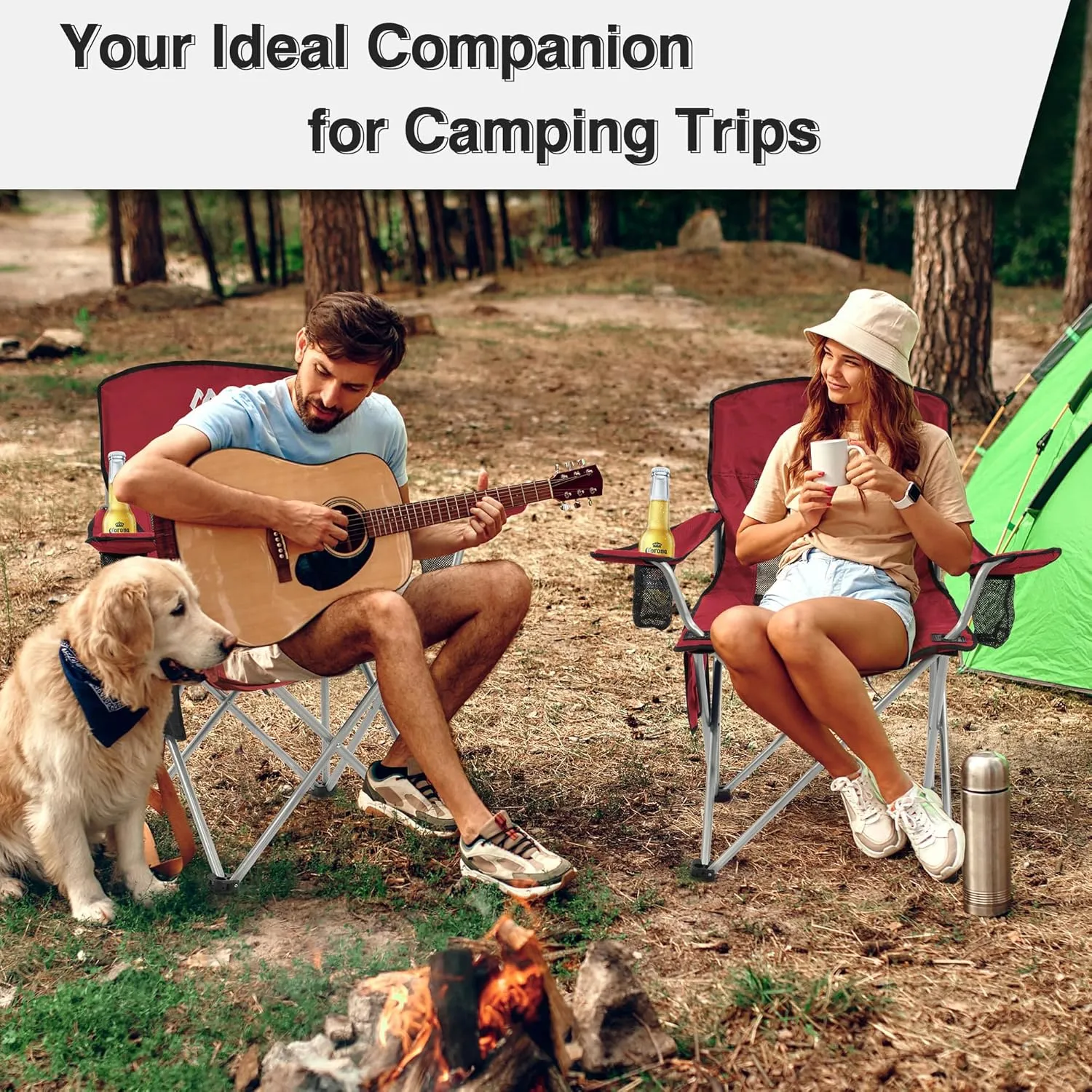 Camping Chair, Portable Folding Outdoor Chair with Arms, Cup Holder and Carry Bag, Collapsible Chair for Camping, Fishing, Beach, and Sports, Burgundy